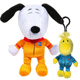 JINX Snoopy in Space Plush Collection, Includes Snoopy in Orange NASA Suit 7-Inch Stuffed Toy and Woodstock Astronaut 4-Inch Clipsters Hanging plushie