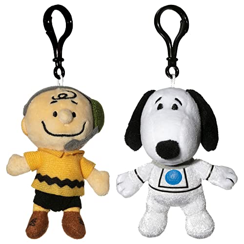 JINX Snoopy in Space Clipsters Plush Hangers Set, Includes Two 4-inch Hanging Stuffed Toys (Snoopy in Astronaut Suit and Charlie Brown Mission Control)