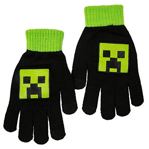 JINX Minecraft Creeper Hustle Knit Glove Mittens, Green/Black, Youth Fit